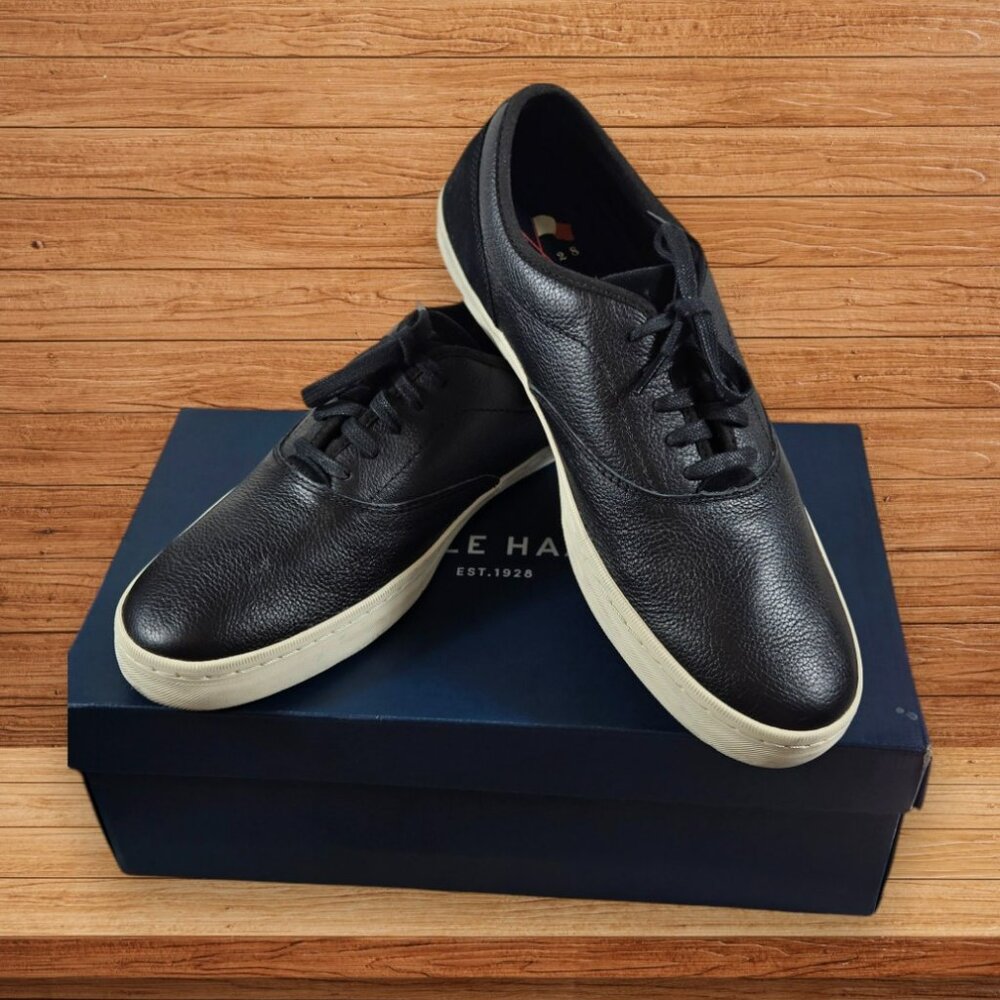 Cole Haan Size 10M Men's Nantucket Deck Sneakers Black Leather Suede